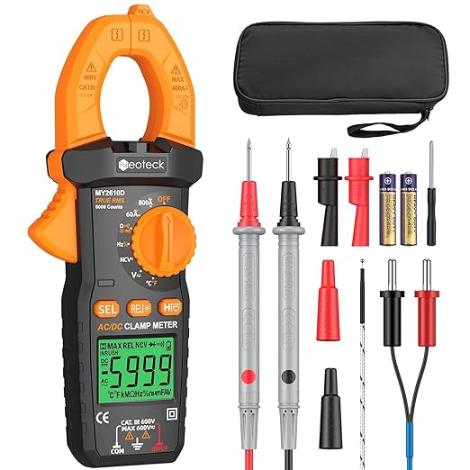 Neoteck Clamp Meter 6000 Counts Clamp Multimeter 800A AC/DC Current&Voltage Multimeter with TRMS Capacitance Continuity Resistance NCV Diode Frequency for Home Electrical,Automobile,Industrial,HVAC