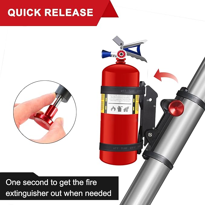Car Fire Extinguisher Mount Bracket Aluminum Quick Release Roll Bar Fire Extinguisher Holder Mount Universal Compatible with Jeep Truck UTV ATV Semi