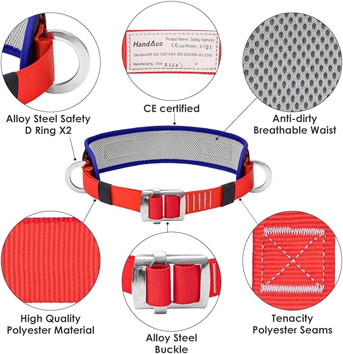 Safety Belt with Padded Waist Pad and Adjustable Lanyard, Safety Lanyard Fall Protection, Ladder Safety Belt, Tree Climbing Belt, Climbing Lanyard Fall Arrest Kit