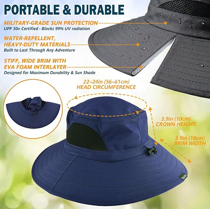 EINSKEY Wide Brim Sun Hat, UPF 50+ UV Protection Waterproof Packable Bucket Hat for Men & Women, Fishing Hiking Beach Garden