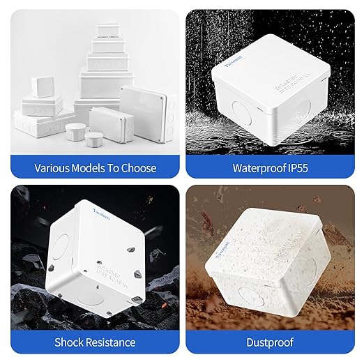 Waterproof Electrical Junction Box (3.1"x3.1"x2") with 4 Reserved Holes for Electronics - Sturdy ABS Plastic IP55 Dustproof Project Enclosure - White, (80x80x50mm)