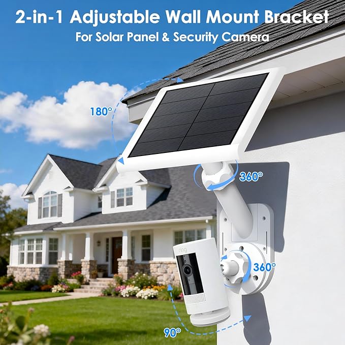 Adjustable Wall Mount for Cameras & Solar Panels, Universal 2-in-1 Security Bracket for Ring/Blink/Eufy/Arlo/Wyze/Reolink Solar Panel and Cam, with Ring Stick Up/Outdoor Plus/Spotlight Cam/Plus/Pro