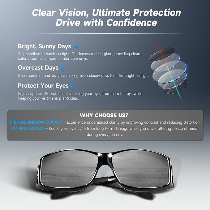 Night Driving Glasses Night Vision Glasses Fit Over Glasses Polarized Anti-Glare UV400 Gift for Men Women