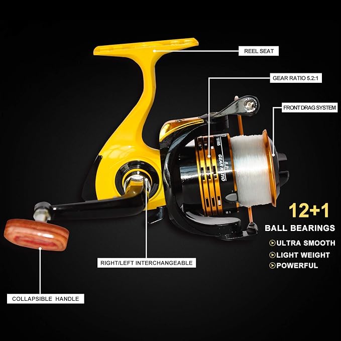 Richcat Fishing Rod and Reel Combo，Medium Heavy Poles and Reels Telescopic Rod Kits for Adults， 22lb Line Pre-spooled with Spining Reel for Travel Saltwater Freshwater Catfish Bass Fishing