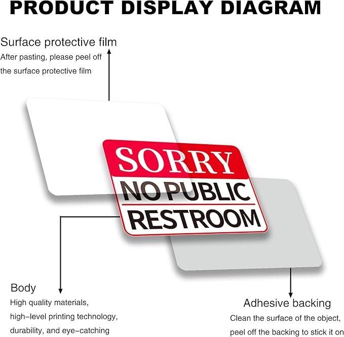 2 PCS No Public Restroom Signs for Business, Self Adhesive Vinyl No Public Restroom Sticker Waterproof and UV Resistant Sorry No Public Bathroom Signs for Door or Window