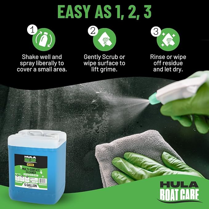 Hula Multi-Surface Cleaner — EVA Foam, Vinyl, and Carpet, 5 Gallon — Bulk Marine Interior Cleaner for Detailers and Fleets, Biodegradable, Made in USA