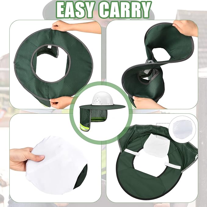 SATINIOR 2 Pcs Sun Hard Hat Neck Protection High Visibility Full Brim Mesh Sun Protection and Neck Gaiter Bandana Face Scarf for Construction Helmet Hard Hat Accessories, Reflective(Army Green)