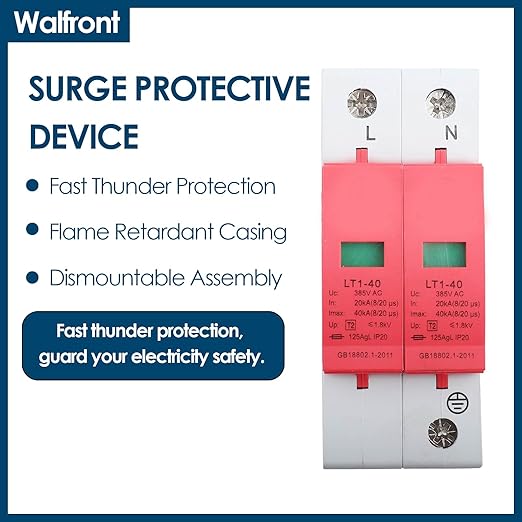 AC Protector Power Protector Arrester Device, House Protector Low Voltage Arrester for Photovoltaic Thunder, Protective Device Arrester Electronics Accessories (2P40KA)