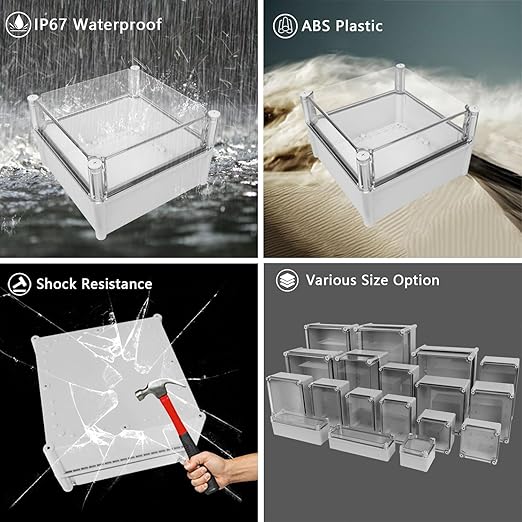 LeMotech Junction Box IP67 Waterproof Dustproof Electrical Box Project Box DIY Enclosure Gray with Transparent Clear Cover, External Size 11x11x7.1in (280x280x180mm)