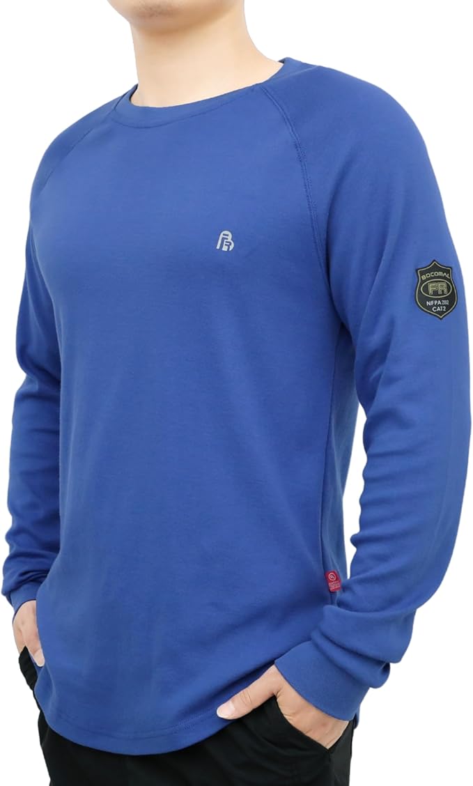 BOCOMAL FR Shirt 7oz Heavyweight Flame Resistant Shirts for Men Fire Retardant Long Sleeve Crew Work Shirts CAT2