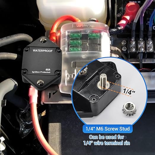 60Amp Circuit Breaker Auto Reset for Boat Trolling Motor Marine ATV Trailer Vehicles Stereo Audio Electronic Battery Solar System Inline Fuse Waterproof DC 12V-48V (Panel Mount-Auto)