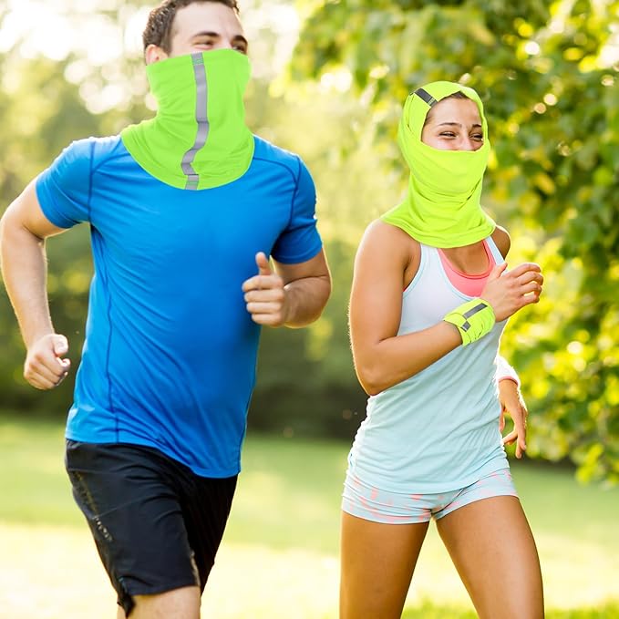 SATINIOR 4 Pcs Neck Gaiter for Men Reflective Face Mask Cover, UV Sun Protection Neon Balaclava Hi Vis Bandana for Work
