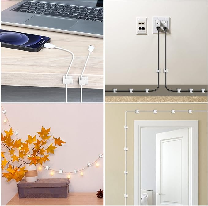 120 PCS Cable Clips White, Upgraded Adhesive Wire Clips for Wall, Strong Cord Clips Holders Wire Organizer for Cable Management, Christmas Lights, USB, Phone Charger, Cat 6, Car Dash Cam