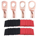 6 AWG Pure Copper Ring Terminal Kit (62 Pcs) - 30 Battery Lugs (1/4", 5/16", 3/8", 1/2") with 32 Heat Shrink Tubes for 6 Gauge Wire in Automotive, Solar, Inverter, Marine, RV Applications