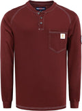 BOCOMAL Men's FR Henley Shirt Flame Resistant 5.5oz Cotton Long Sleeve Workwear UL NFPA2112 CAT2 Welding Tee