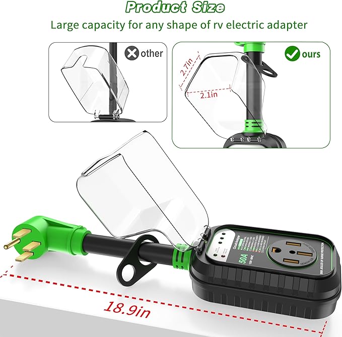 EyGde RV Surge Protector 50 Amp, RV Circuit Analyzer with Waterproof Cover, RV Accessories Power Voltage Protection Guard for Camper Travel Trailers