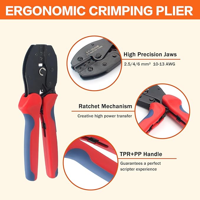 Solar Crimping Tool Kit for Panel Connectors - a Crimper, 10 Pairs of Solar Wire Connectors, 2 Pairs of Spanner Wrench for Solar Cable