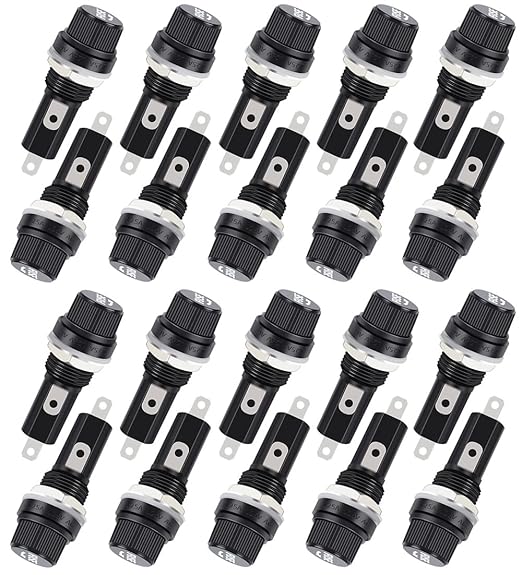 20Pcs Black Fuse Holder with Screw Cap for Fuse Insert, Panel Mounted, AC 250V 10A/125V 15A, for Solar Panel, Solar Controller, Boat Fuse Panel, Radio, Auto Stereo, Relay (6x30mm)