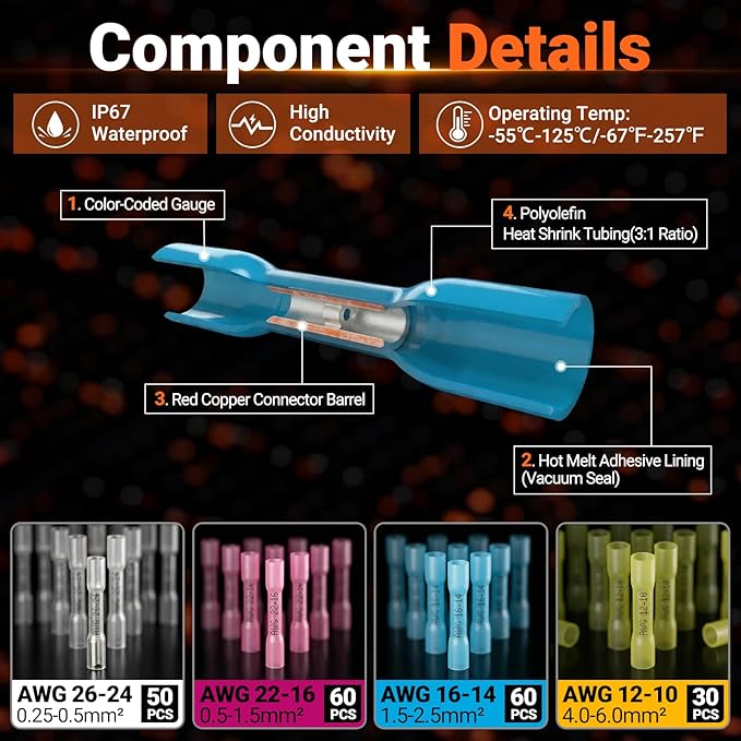 Preciva Wire Crimping Tool Kit with 200pcs Heat Shrink Connectors, Color-Coded Crimper & Wire Stripper, IP67 Waterproof Terminals for 26-10 AWG, All-in-One Electrician Tool Set with Storage Case