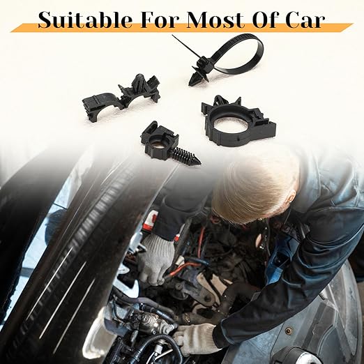 200Pcs Car Wire Loom Routing Clips Assortment, Nylon Car Push Mount Cable Tie Black Push Mount Zip Ties Wire Loom Clips Harness Clip Replacement Parts for Automotive