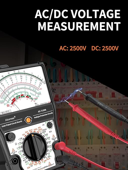 Analog Multimeter AS-7199A, Pointer Multimeter, AC DC Volt 2500V, DC Current 10A, Rx 100K, Batt Tester, Diode/LED Testing, Remote Control Detection, 11 Function, 24 Range