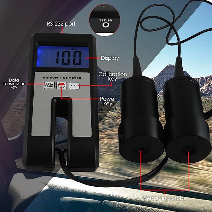 Gain Express Digital Car Window Tint Meter - Portable Solar Tester for Visual Light Transmission, Filmed Glass, UV IR Rejection and Spectrum Analysis