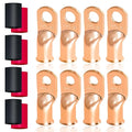 16 PCS Battery Terminal Connectors Kits, Battery Cable Ends Lugs, 1/0 Gauge Wire Connectors, 1/0 AWG 3/8" 5/16" Stud Ring Terminals, Copper Wire Lugs with Heat Shrink Tubing.