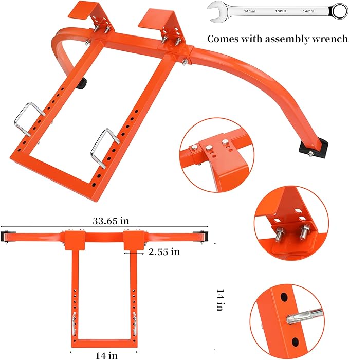 Ladder stabilizer, Extended Ladder Standoff Stabilizer Accessory for Roof Gutter＆Wall, Ladder Roof Stabilizer Heavy Duty Steel with Non-Slip Rubber Bottom pad, Orange, 7.4lb
