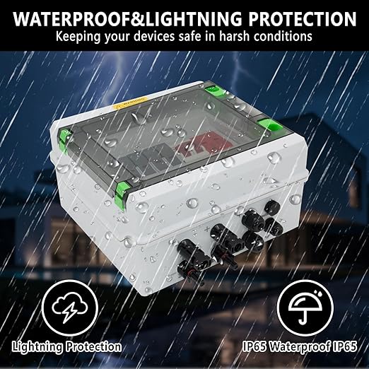 Solar Combiner Box DC600V,2 String PV Combiner Box with 32A Circuit Breaker,Pre-Wired IP65 Waterproof Enclosure,Lighting Surge Protector& 32A Fuses for Off-Grid Solar System&RV