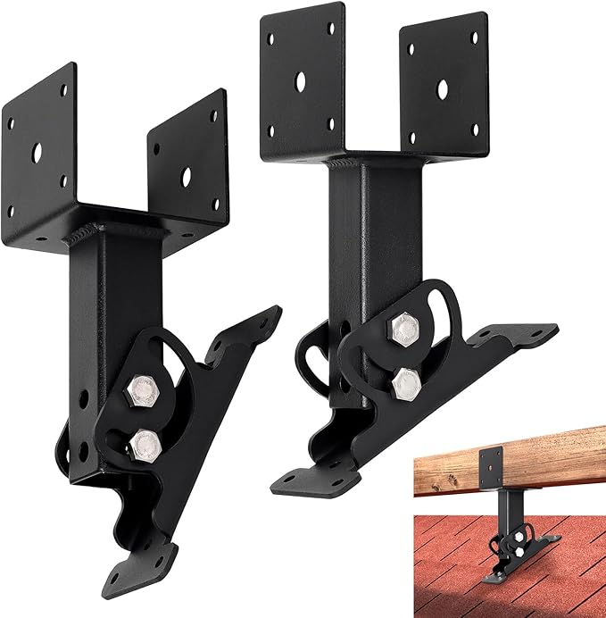 2 Pack 304 Stainless Steel 4x4 Heavy Duty Roof Riser Brackets Kit, Adjustable Roof Riser Beam Mount Brackets for Roof Pergola Gazebo (Black)