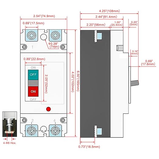 Heschen DC Molded Case Circuit Breaker MCCB, HSM1PV-250, 2 Poles, DC550V Photovoltaic Circuit Breaker, for Solar PV System Solar Panels Grid System (125A)