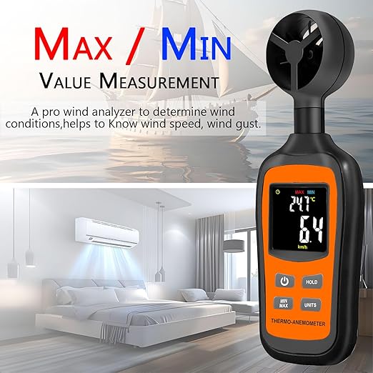 Digital Wind Speed Meter Anemometer,Handheld Air Flow Velocity Meter for Measuring Wind Speed/Temperature with 4 Digit Color Screen,for Shooting, HVAC, Drone Flying,Windsurfing, Sailing, Surfing
