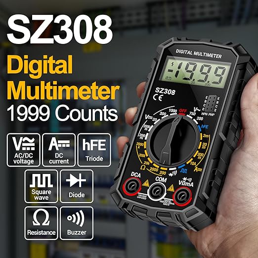 ANENG Multimeter,SZ308 DC AC Volt Meter,Ohm Digital Multimeter Tester,Measures Voltage,Current,Resistance,Continuity,Diodes, Electrical Tester for Househould Tools,Automotive Battery Test