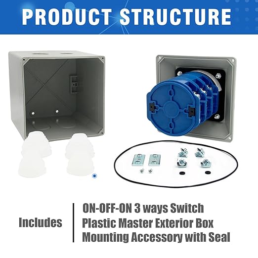125A Rotary Changeover Switch with Master Switch Exterior Box, 2-Way 3NO 3NC 660V 3 Position 3 Phase 12 Terminals, Universal Selector Switch Enclosure Box IP65 125/D303.3D
