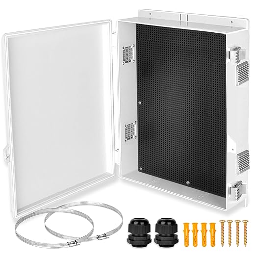 Electrical Junction Box, Outdoor Water Resistant Nema Enclosure, Ventilated ABS Plastic WiFi Project Box with Internal Mounting Panel & Hinged Cover 18.1" Lx 12.6" Wx 4.3" H