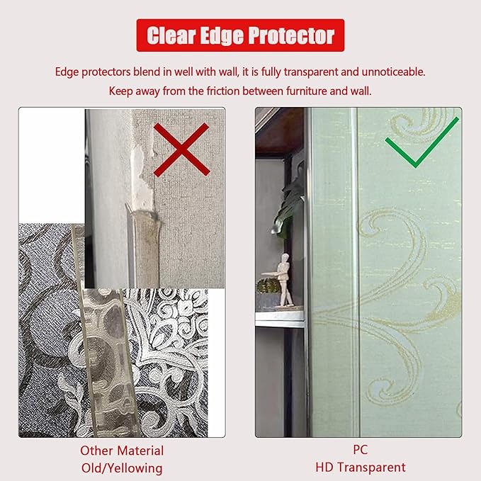 Wall Corner Protector - 4PCS, 16"x1.18" - Self Adhesive Clear Corner Protectors for Walls, Cabinet Doors, Edge Protector Trim; Easy to Install Corner Guards for Walls (40.6cm x 3cm)