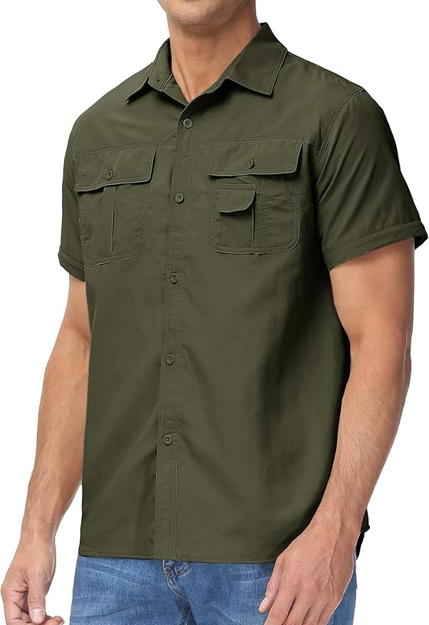 TACVASEN Men's Convertible Long Sleeve Fishing Shirts Lightweight Quick Dry Button Up Tactical Sun Shirts for Safari Hiking
