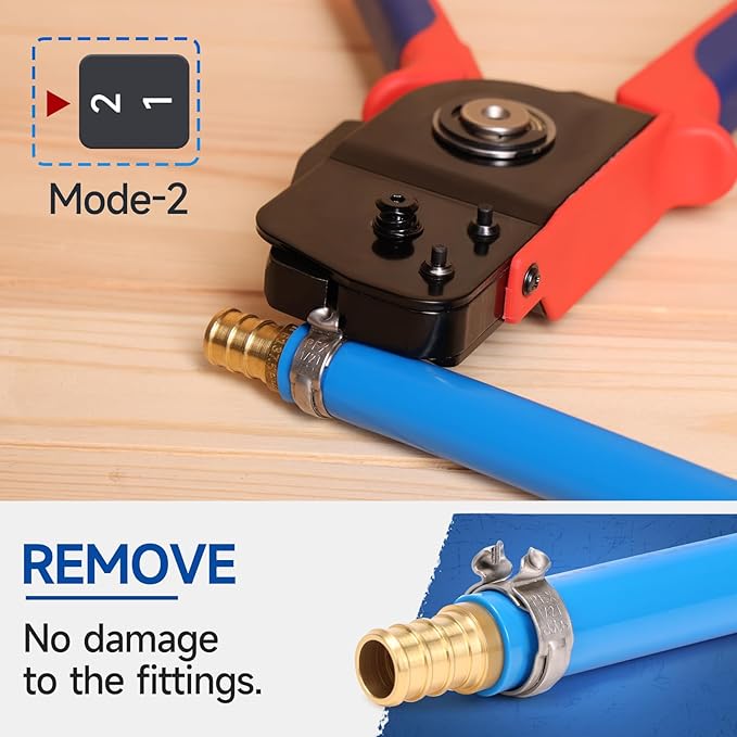 iCrimp One-Hand PEX Pipe Cinch Tool Kit, PEX Crimping Tool with Removing Function for 3/8-1 inch Clamp Rings, with 20PCS 1/2-in, 10PCS 3/4-in PEX Clamps and Pipe Cutter