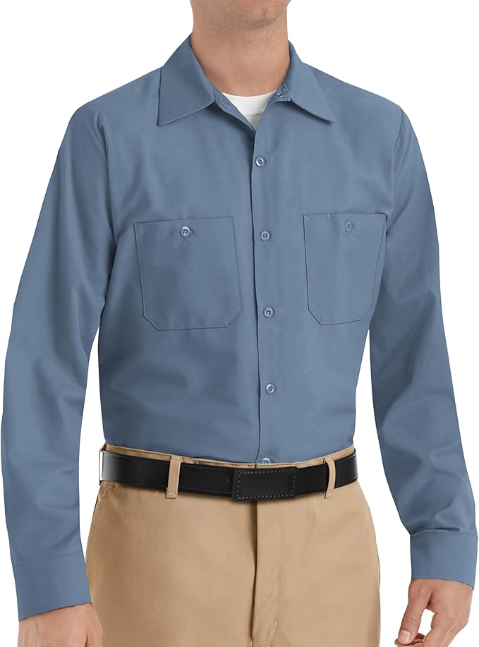 Red Kap Men's Long Sleeve Industrial Work Shirt | Moisture Wicking Button Up, Wrinkle Resistance Fights Fading & Stains