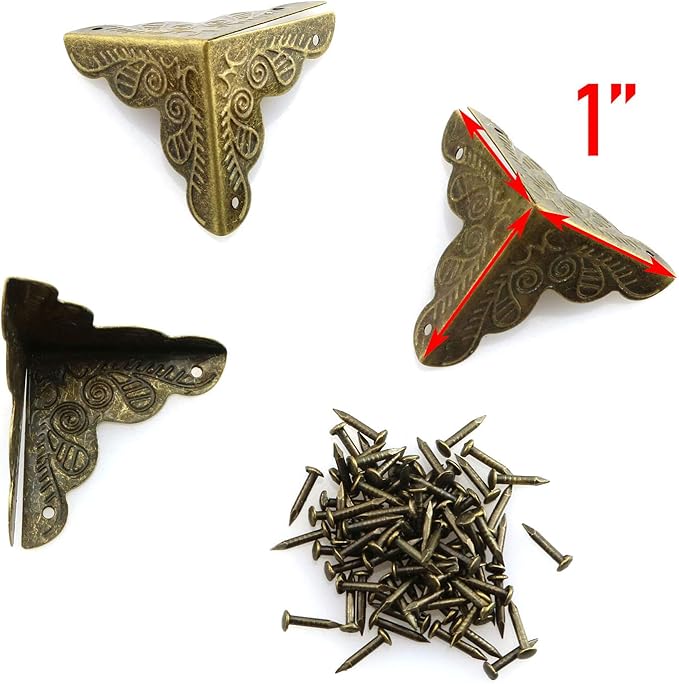 Tegg Box Corner Protector 20PCS Antique Brass Triangle Rattan Carved Wood Case Edge Guard