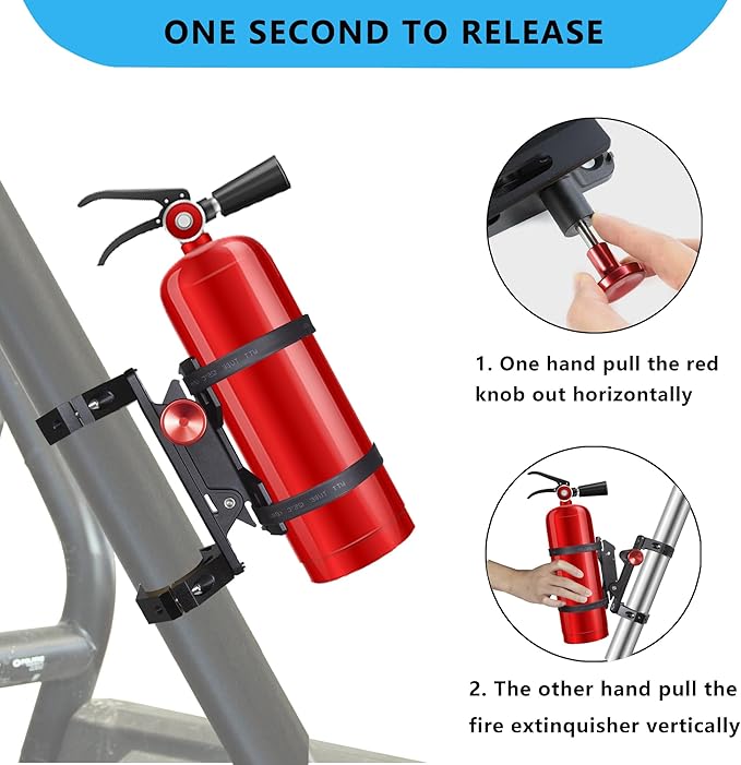 Fire Extinguisher Mount Bracket, Aluminum UTV Quick Release Fire Extinguisher Mount for 1.75''-2'' Roll Bar, Universal for UTV RZR Polaris Ranger, with 4 Clamps