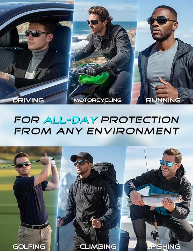 ATTCL Polarized Sunglasses Men Sports: UV Protection Anti Glare Wrap Around Lightweight Metal Driving Fishing Golf Running