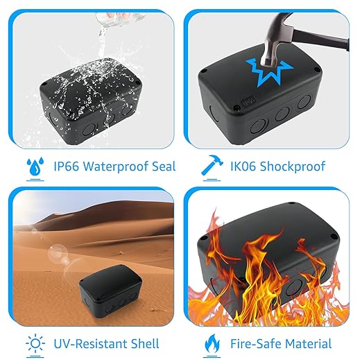 SuperInk Black IP66 Weatherproof Junction Box, Outdoor Electrical Enclosure Project Box 4.9"x3.3"x2.3", PVC/ABS Waterproof Cable Box,W/4pcs 20mm Cable Glands for Garden Lighting, CCTV, DIY Wiring