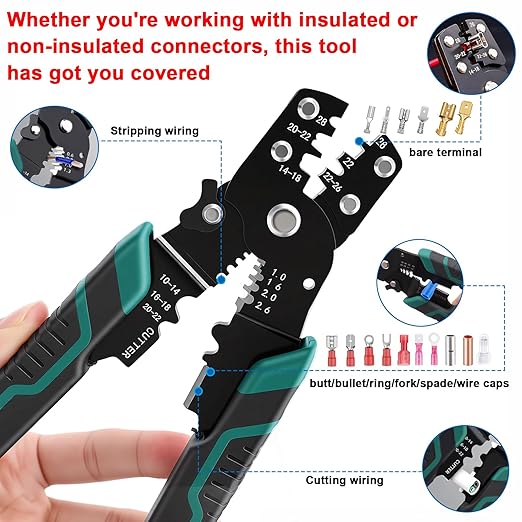 smseace 580 Pcs Closed End Crimp Connector with Crimping Tool - Closed End Crimp Caps Terminal for 22-16 AWG, 16-14 AWG, 12-10 AWG - Ideal for Automotive, Audio, and Electrical Applications