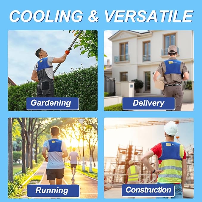 Cooling Vest with 3 Ice Packs, Lightweight Breathable Design, Adjustable Shoulder Straps, Reflective Trim, Blue