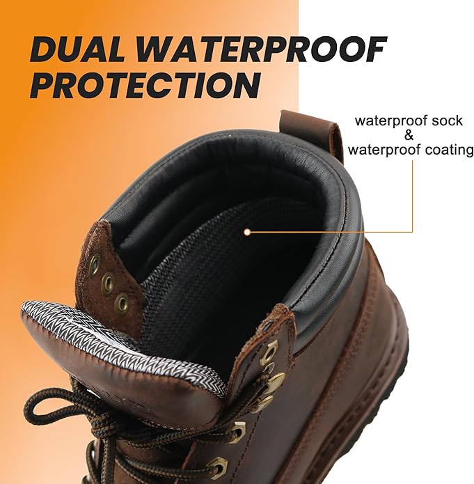 Work Boots for Men Waterproof Soft Toe Non Slip Comfortable Leather Workboots