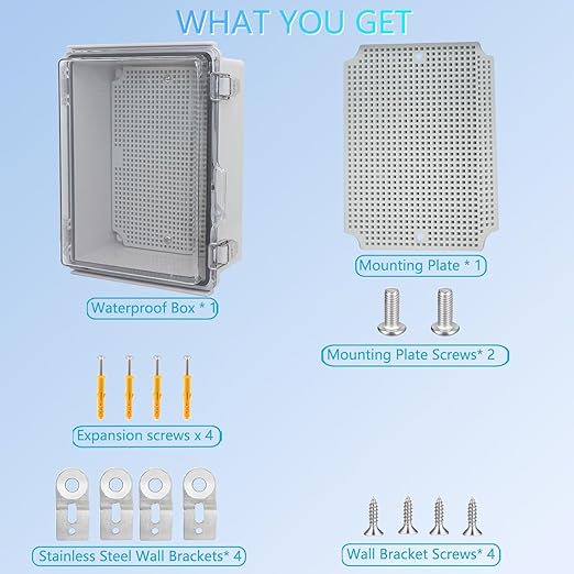 Electrical Box, Outdoor Waterproof Box IP67 Junction Box with Mounting Plate,ABS Plastic Project Box Power Cord Enclosure Clear 8.7" Dx6.7 Wx4.3 H