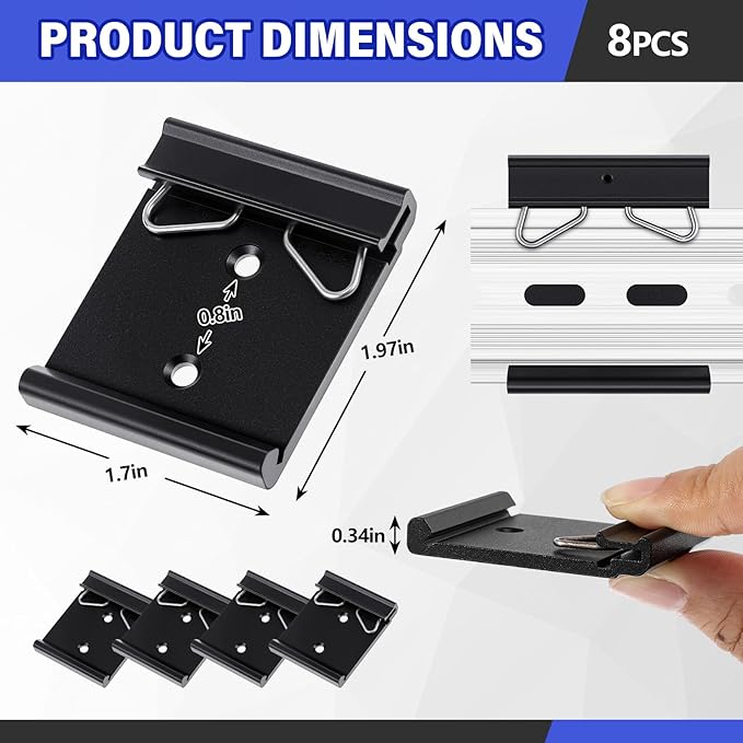 Hicarer Hicarer 10 Pcs Din Rail Mount Clip 1.7 Inches Width Snap in Universal Mounting Brackets Fixed Clamp, Black Aluminum Alloy Relay Clip for 35mm Din Rail Switches and Injectors