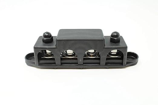 4 Post Power Distribution Block Bus Bar with Cover - Made in The USA - 250 Amp Rating - Marine, Automotive, and Solar Wiring (5/16" - Black)