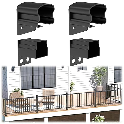 Egadis 4 Pack Aluminum Deck Railing Bracket Connector, Fixed Railing Bracket, Black Textured AAMA 2604 Powder-Coat Finish Railing System for Outdoor Decks, Porches & Balconies